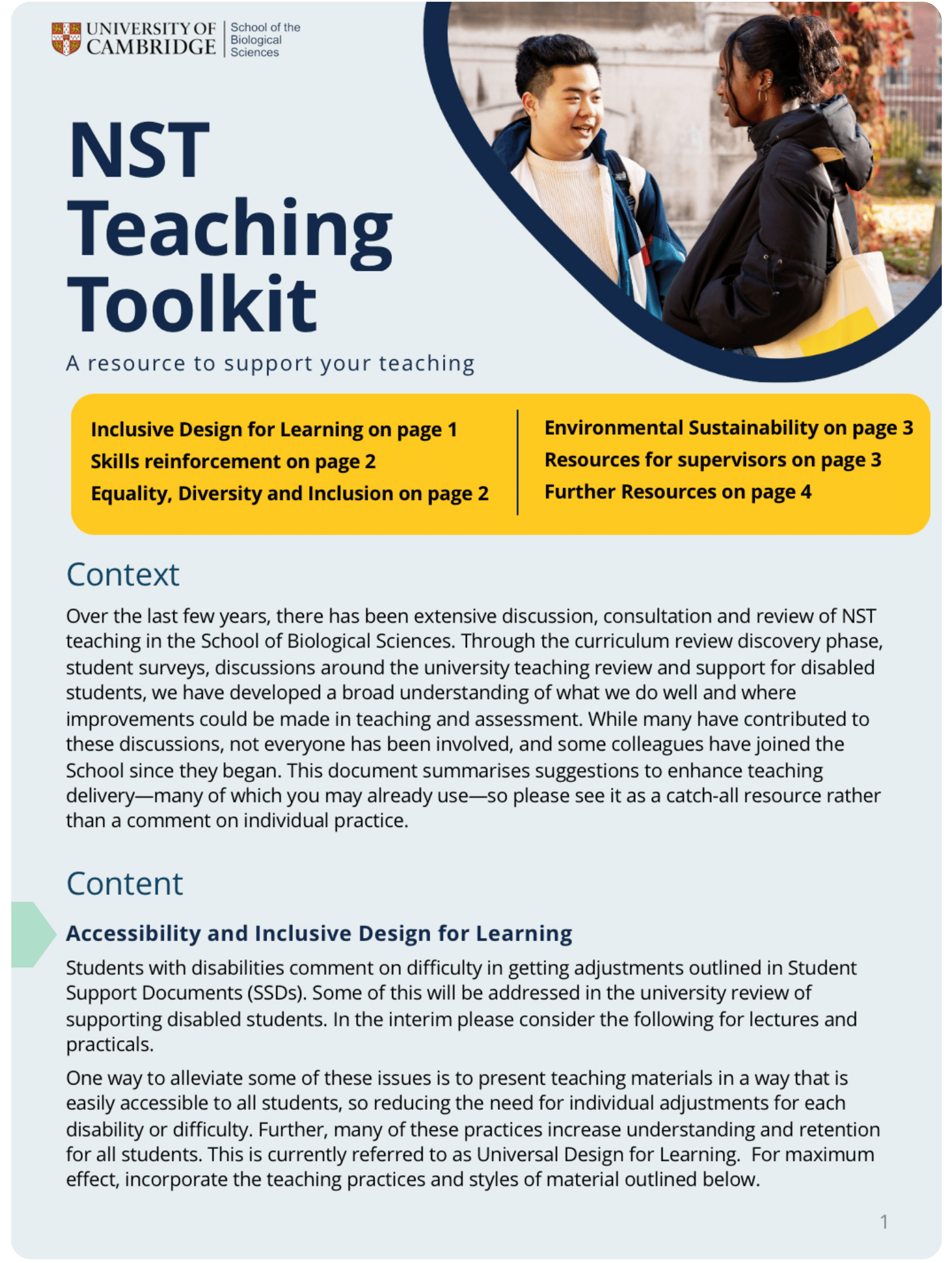 Sample page of the teaching toolkit